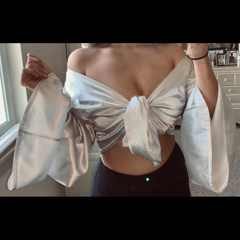 Satin Flare Sleeve Belted Blazer